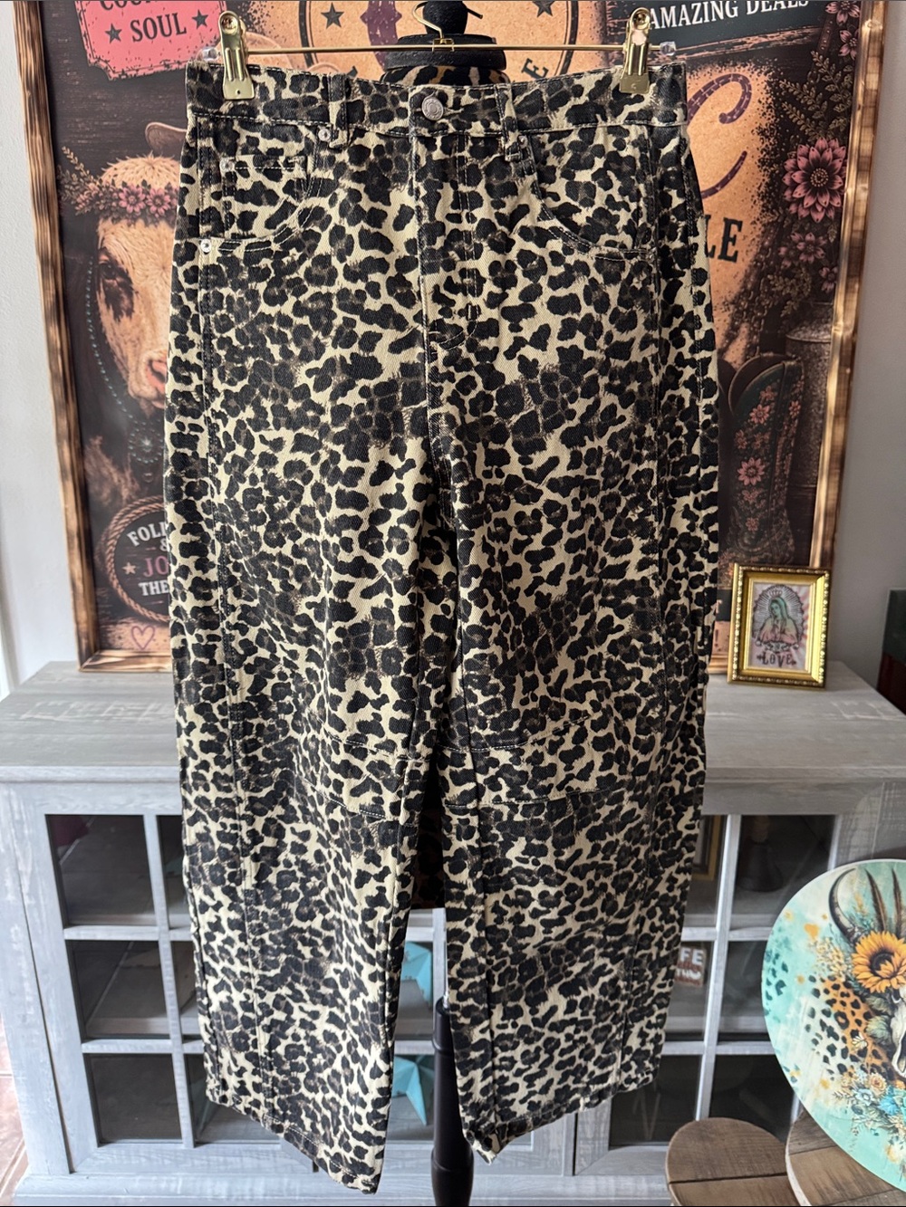 AARON & AMBER Leopard Print Wide Leg Jean - Women's Large